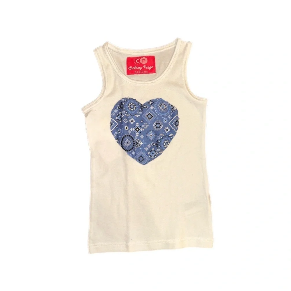Kid’s White Tank Top W/ Paisley Heart Patch